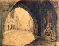 Jan Rubczak, Kraków. Brama Floriańska, autolitografia barwna, papier