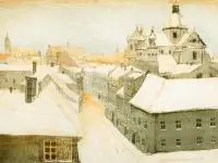 Stephan Filipkiewicz, Widok z Wawelu na Kraków, 1911 r., 1911, litografia barwna, papier