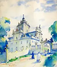 Stanisław Terlecki, Archikatedralny sobór św. Jura we Lwowie, akwarela, ołówek, papier
