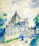 Stanisław Terlecki, Archikatedralny sobór św. Jura we Lwowie, akwarela, ołówek, papier