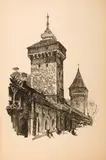 Jan Kanty Gumowski, Brama Floriańska i baszta pasamoników, litografia, papier