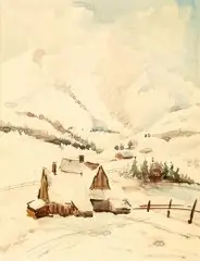 Zima w Tatrach, 1952 r. by Aleksander Sołtan, 1952, akwarela, papier, 41, sold Feb 2019