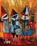 White Inez, Muzykanci, 2018, 2018, olej, kolaż, technika własna, płótno