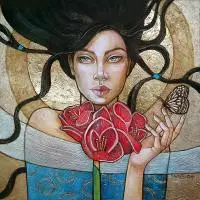 Joanna Misztal, Mój amarylis, 2018, 2018, olej, akryl, szlagmetal, płótno