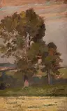 Władysław Gościmski, Pejzaż z drzewami, olej, tektura, 20