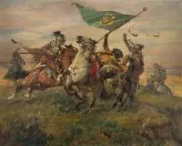 Tadeusz Kokietek, Zdobycie sztandaru, olej, płótno, 65