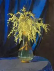 Mimozy by B. Sapierski, pastel, papier, 63, sold Dec 2018