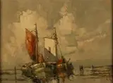 Rudolf Priebe, Dwie łodzie na brzegu, olej, płótno