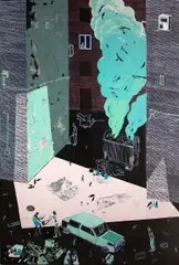 Michał Cygan, Płonący hasiok, 2017, 2017, technika własna, płótno