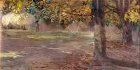 Jacek Malczewski, Pejzaż z drzewami (Wielgie), 1895 r., 1895, olej, tektura, 22