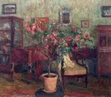 Zofia Albinowska-Minkiewiczowa, W salonie, olej, tektura, 36