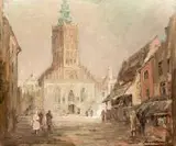 Widok na kościół św. Katarzyny w Gdańsku by Marian Mokwa, olej, płótno, sold Nov 2018