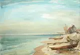 Na brzegu by Marian Mokwa, olej, płótno, sold Nov 2018