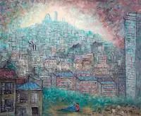 Alice Halicka, Widok na Montmartre i Sacré-Coeur, olej, płótno