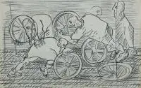 Józef Szajna, Replika III - szkic do spektaklu, 1973 r., 1973, kredka, papier, 27
