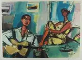 Zygmunt Menkes, Siedząca para (Love song), litografia barwna, papier, 40