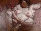 Bez tytułu, 1989 by Franciszek Starowieyski, 1989, olej, płyta, sold Oct 2018