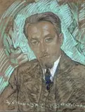 Portret męski, między 7 a 20 IV 1934 r. by Stanisław Ignacy Witkiewicz, pastel, papier brązowy, 63, sold Oct 2018
