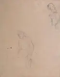 Jacek Malczewski, Klęczący mężczyzna i szkice twarzy, ołówek, papier