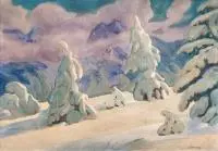 Władysław Skoczylas, Jodły w śniegu (Pejzaż zimowy), ok. 1910–14, akwarela, papier