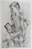 Chłopiec z harmonią by Eugeniusz Zak, miękki werniks, papier, 16, sold Oct 2018