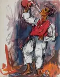Pijący z bukłaka by Jakub Zucker, akwarela, kredka, papier, sold Oct 2018