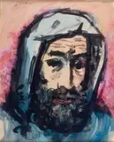 Portret mężczyzny w kapturze by Jakub Zucker, akwarela, tusz, papier, sold Oct 2018