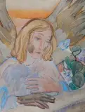 Wanda Chełmońska, Zwiastowanie - dyptyk:, Anioł akwarela, gwasz, ołówek, papier
