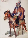 Fryderyk Pautsch, Hucuł na koniu, akwarela, papier, 33