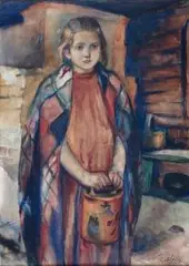 Teodor Grott, Dziewczynka w chuście, 1910 r., 1910, akwarela, papier