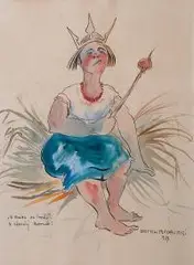 Gustaw Rogalski, „A Kaśka na tronie”, 1927 r., 1927, tusz, akwarela, papier, 28
