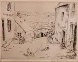 Uliczka by Jan Rubczak, sucha igła, papier, sold Oct 2018