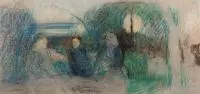 Artur Markowicz, Rozmowa - postaci przy stole, pastel, papier