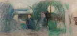 Artur Markowicz, Rozmowa - postaci przy stole, pastel, papier
