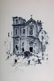Antoni Suchanek, Kościół Św. Krzyża, z teki Ruiny Starej Warszawy z 1945 r., autolitografia, papier
