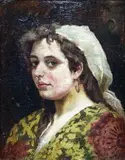 Wincenty Łukaszewicz, Portret młodej kobiety w chustce, olej, płótno