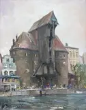 Żuraw Gdański by Henryk Baranowski, olej, płótno, sold Oct 2018