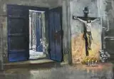 Jerzy Rupniewski, Wnętrze kościoła śś. Janów w Toruniu, tempera, papier