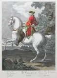 Galop w lewo /Le galop à gauche by Johann Elias Ridinger według, litografia kolorowana, papier, 53, sold Oct 2018