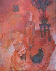Artem Smorodin, Dziewczyna z kotem, 2017, 2017, akryl, płótno
