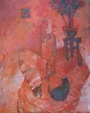 Artem Smorodin, Dziewczyna z kotem, 2017, 2017, akryl, płótno