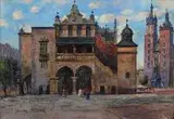 Juliusz Słabiak, Widok na Sukiennice i kościół Mariacki w Krakowie, olej, płótno, 34