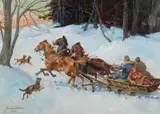Juliusz Słabiak, Napad wilków, olej, płótno, 49