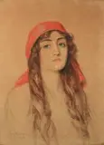 Kazimierz Mordasewicz, Portret kobiety w chuście, 1908 r., 1908, pastel, papier