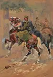 Raymond Dendeville, Jeźdźcy na koniach, 1945 r., 1945, akwarela, gwasz, papier