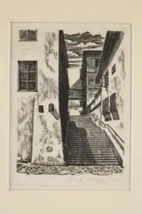 Eugeniusz Pichell, Kamienne schodki, 1963 r., 1963, akwaforta, papier, 16