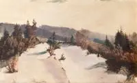 Zima w górach by Georg Wichmann, olej, płótno naklejone na tekturę, sold Aug 2018