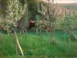 Stanisław Kamocki, Kwitnący sad, olej, płótno
