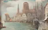 Gdańsk by Marian Mokwa, olej, płótno, sold Aug 2018