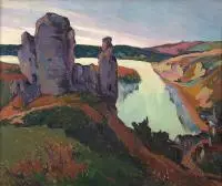 Jan Rubczak, Widok Chateau-Gaillard, olej, płótno
